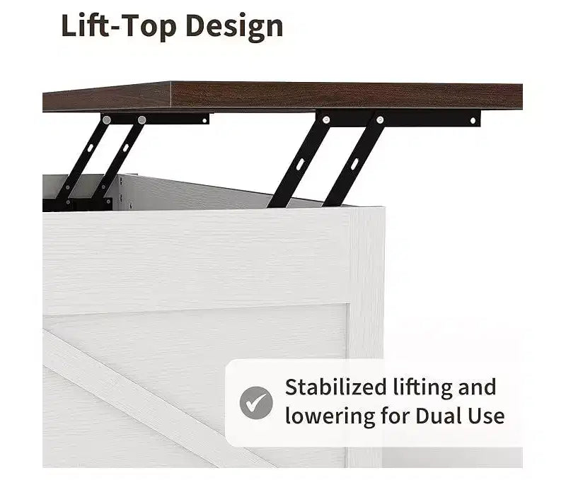 Table basse de style rustique à plateau relevable avec réglage hydraulique de la hauteur, table d'appoint multifonctionnelle réglable avec compartiment de rangement dissimulé
