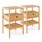 Costway Tables de Chevet en Bambou Lot de 2 avec Tiroir Coulissant et Étagère de Rangement Bois Naturel
