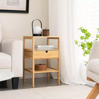 Costway Tables de Chevet en Bambou Lot de 2 avec Tiroir Coulissant et Étagère de Rangement Bois Naturel