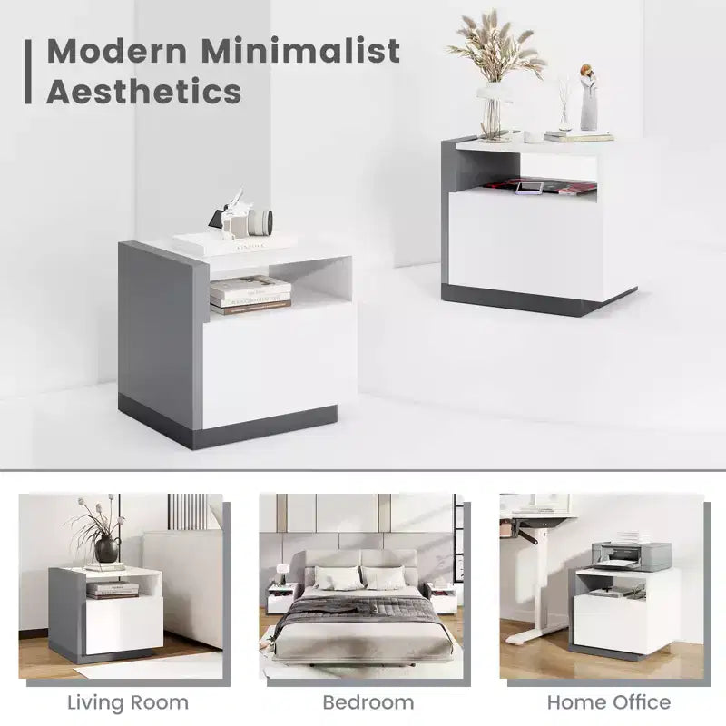 Costway Tables de chevet, lot de 2, table de chevet moderne minimaliste avec compartiment ouvert