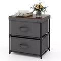 Costway 2 Drawer Dresser Fabric Storage Organizer Nightstand Bedside Sofa Table Grey & Rustic Brown