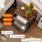 Costway Commode 2 tiroirs en tissu, organisateur de rangement, table de chevet/d'appoint, grise et marron rustique
