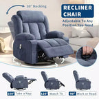 Fauteuil inclinable pivotant, fauteuil à bascule large avec massage chauffant, fauteuil à bascule simple à 3 positions, 2 poches latérales, porte-gobelets, ports USB, télécommande