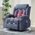 Swivel Recliner Chair,Wide Rocker Chair with Heat Massage,Single Rocking Chair with 3 Positions,2 Side Pockets,Cup Holders,USB Ports,Remote Control
