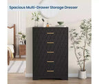 Commode haute de chambre à coucher avec 5 tiroirs, commode en bois avec poignées dorées, armoire de rangement en bois et tiroirs de rangement pour salon