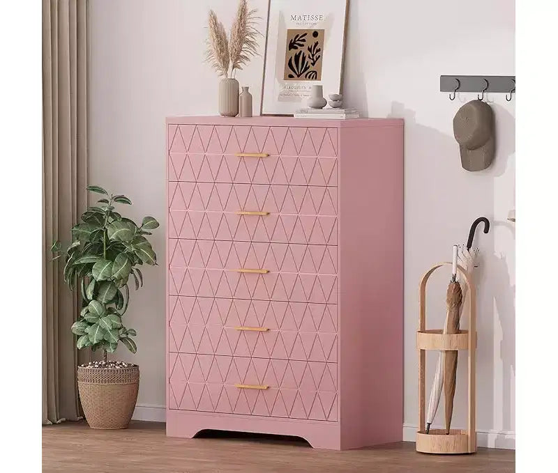 Commode haute de chambre à coucher avec 5 tiroirs, commode en bois avec poignées dorées, armoire de rangement en bois et tiroirs de rangement pour salon