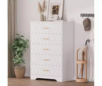 Commode haute de chambre à coucher avec 5 tiroirs, commode en bois avec poignées dorées, armoire de rangement en bois et tiroirs de rangement pour salon