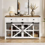 Okak Buffet moderne en verre, meuble de rangement pour salle à manger, armoires de cuisine avec porte coulissante de style grange et poignées en métal