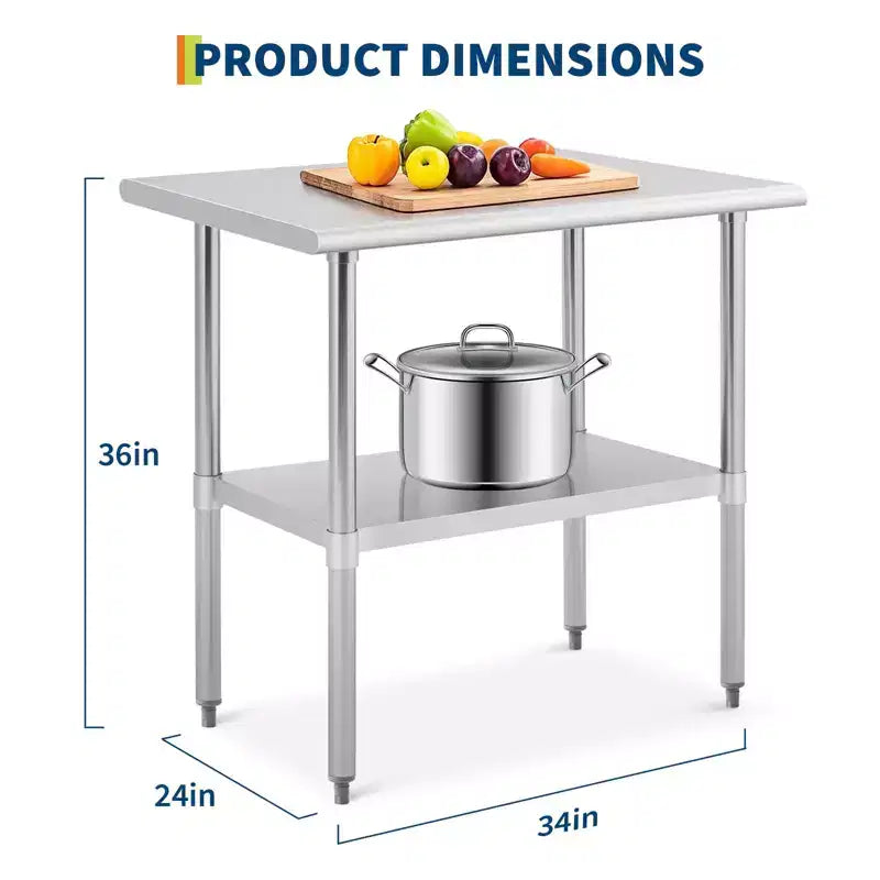 Table de travail en acier inoxydable COZONY avec étagère inférieure, table de préparation commerciale pour la cuisine et l'usage général
