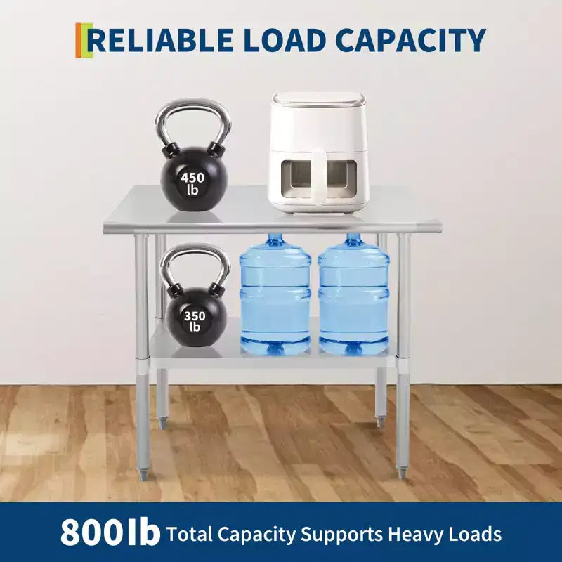 Table de travail en acier inoxydable COZONY avec étagère inférieure, table de préparation commerciale pour la cuisine et l'usage général