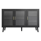 Storage Cabinet with 3 Long Rainbow Glass Doors, Large Capacity Particleboard Sideboard, Modern for Kitchen, Dining, or Living Room Black