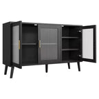 Storage Cabinet with 3 Long Rainbow Glass Doors, Large Capacity Particleboard Sideboard, Modern for Kitchen, Dining, or Living Room Black