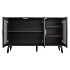 Storage Cabinet with 3 Long Rainbow Glass Doors, Large Capacity Particleboard Sideboard, Modern for Kitchen, Dining, or Living Room Black