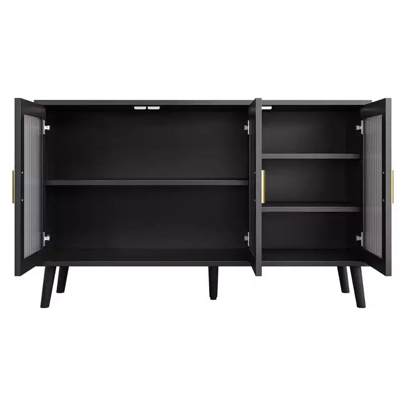 Storage Cabinet with 3 Long Rainbow Glass Doors, Large Capacity Particleboard Sideboard, Modern for Kitchen, Dining, or Living Room Black