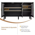 Storage Cabinet with 3 Long Rainbow Glass Doors, Large Capacity Particleboard Sideboard, Modern for Kitchen, Dining, or Living Room Black
