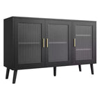 Storage Cabinet with 3 Long Rainbow Glass Doors, Large Capacity Particleboard Sideboard, Modern for Kitchen, Dining, or Living Room Black