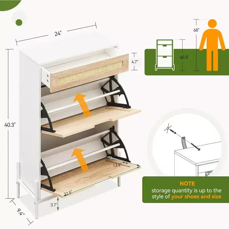 GustoWave Meuble à chaussures slim en rotin à 3 niveaux pour entrée, couloir, porche