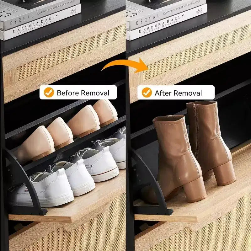GustoWave Meuble à chaussures slim en rotin à 3 niveaux pour entrée, couloir, porche