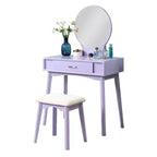 Coiffeuse contemporaine en bois Okak avec tabouret, coiffeuse de maquillage avec miroir rond et 1 tiroir, coiffeuse pour filles pour chambre à coucher, dressing