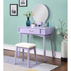 Coiffeuse contemporaine en bois Okak avec tabouret, coiffeuse de maquillage avec miroir rond et 1 tiroir, coiffeuse pour filles pour chambre à coucher, dressing