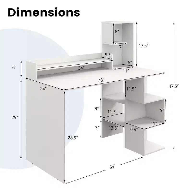 Bureau informatique moderne Costway 48 avec huche et étagères de rangement pour le bureau à domicile