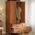 71 V Shape Tall Floor Storage Cabinet with 2 Doors and Drawers, Freestanding Wooden Large Farmhouse Entryway Cabinet, Rustic Brown