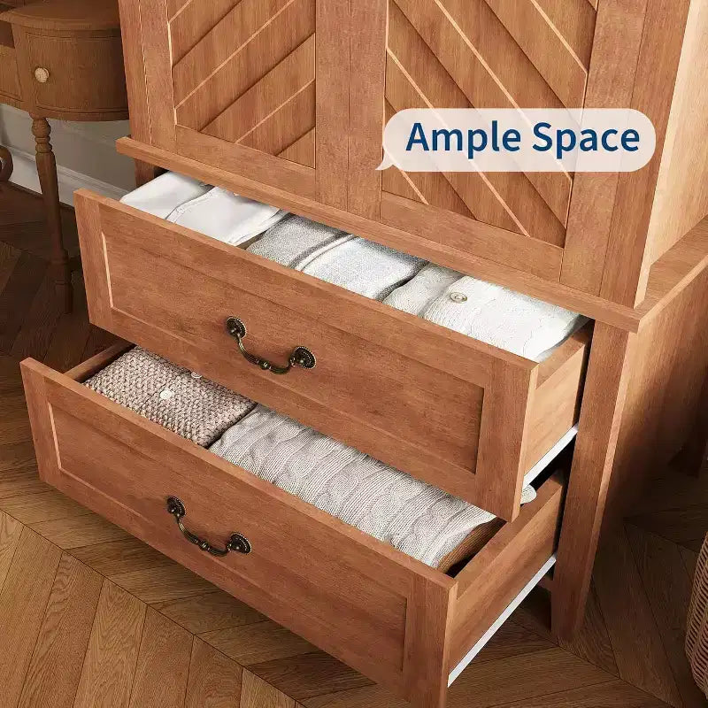 Meuble de rangement haut en forme de V de 71 po avec 2 portes et tiroirs, grand buffet de ferme en bois autoportant, marron rustique