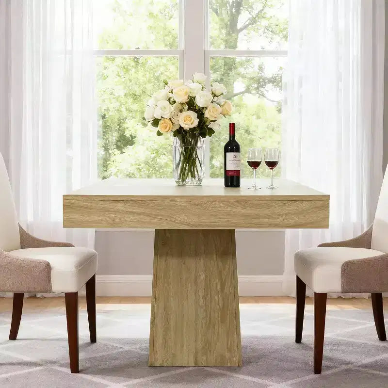 Table à manger carrée quatre personnes de 80 cm, style moderne, base en bois, adaptée aux salles à manger, salons et appartements