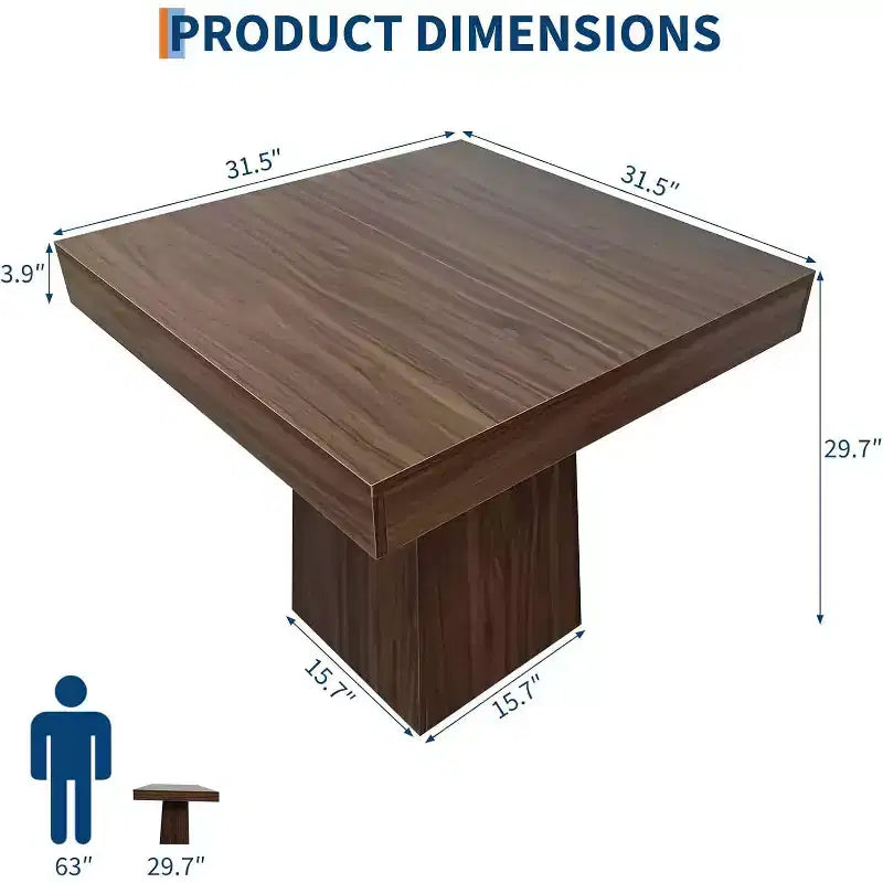 Table à manger carrée quatre personnes de 80 cm, style moderne, base en bois, adaptée aux salles à manger, salons et appartements