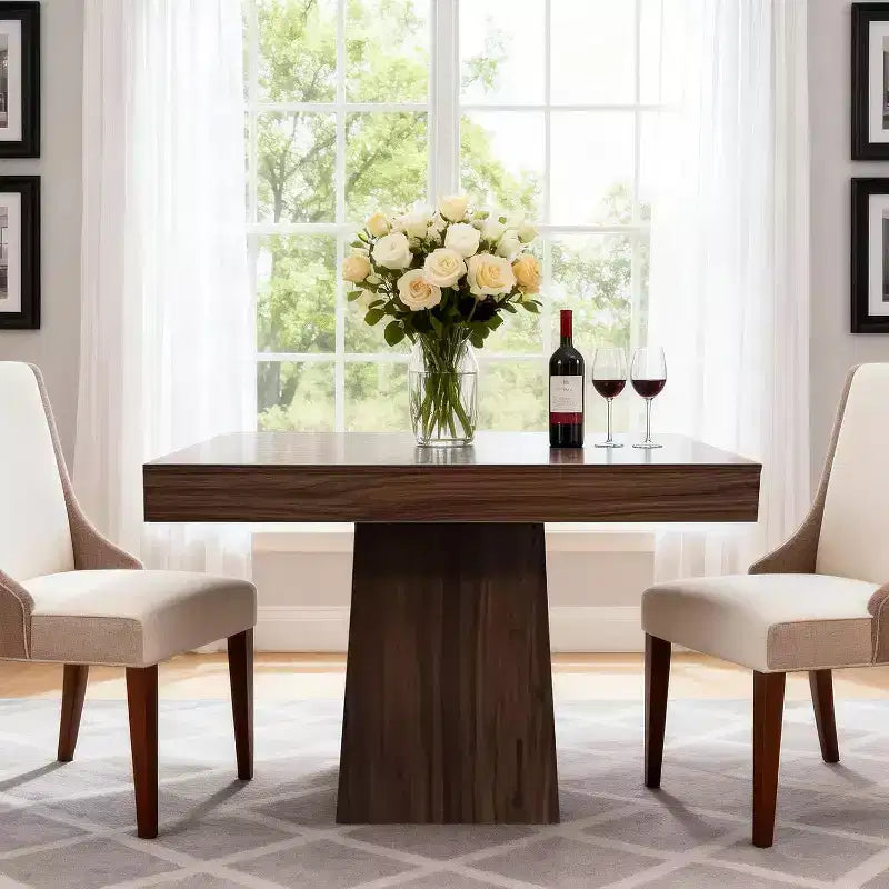 Table à manger carrée quatre personnes de 80 cm, style moderne, base en bois, adaptée aux salles à manger, salons et appartements