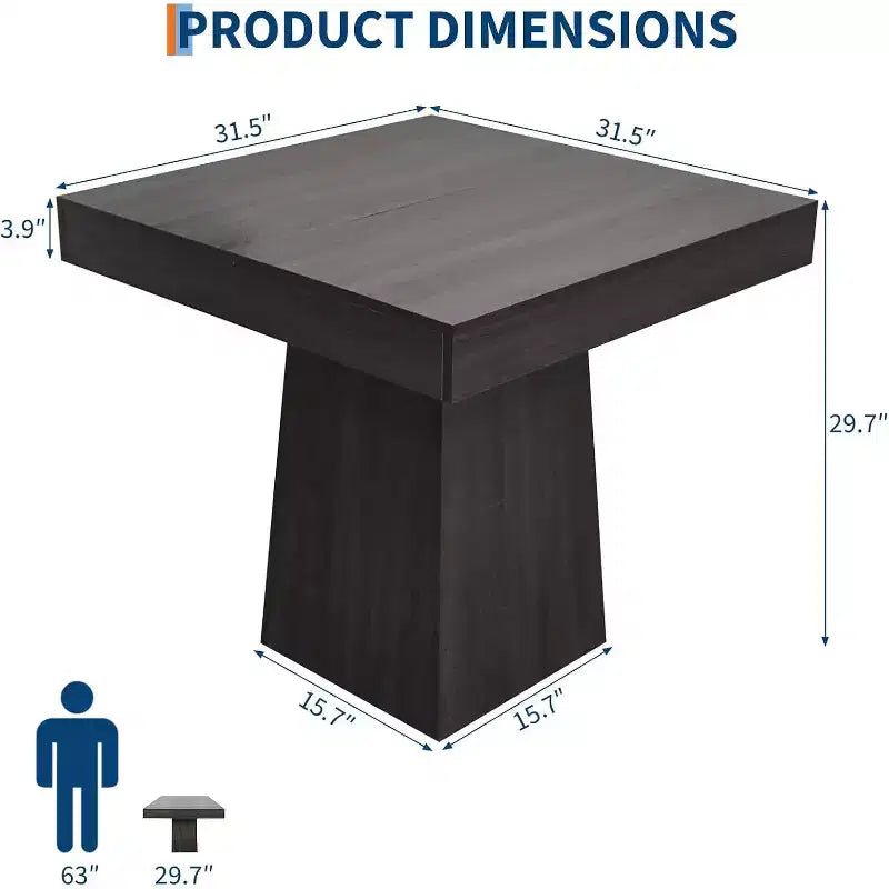 Table à manger carrée quatre personnes de 80 cm, style moderne, base en bois, adaptée aux salles à manger, salons et appartements