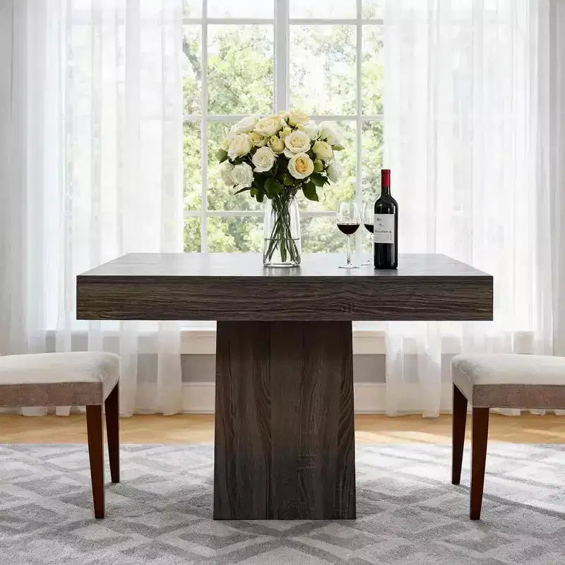 Table à manger carrée quatre personnes de 80 cm, style moderne, base en bois, adaptée aux salles à manger, salons et appartements