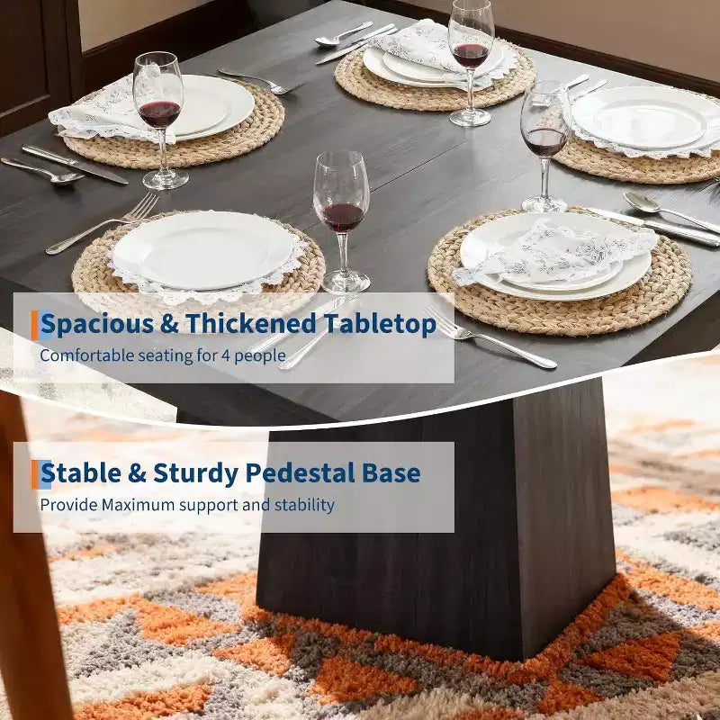 Table à manger carrée quatre personnes de 80 cm, style moderne, base en bois, adaptée aux salles à manger, salons et appartements
