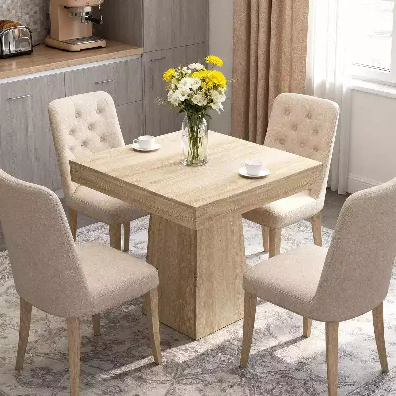 Table à manger carrée quatre personnes de 80 cm, style moderne, base en bois, adaptée aux salles à manger, salons et appartements