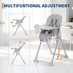 Chaise haute pliable pour bébés et tout-petits, réglable en hauteur/dossier/repose-pieds, avec plateau amovible, pliage rapide