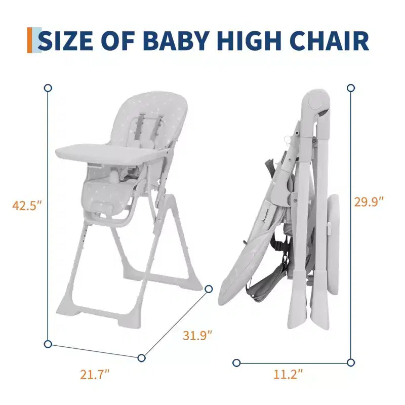 Chaise haute pliable pour bébés et tout-petits, réglable en hauteur/dossier/repose-pieds, avec plateau amovible, pliage rapide