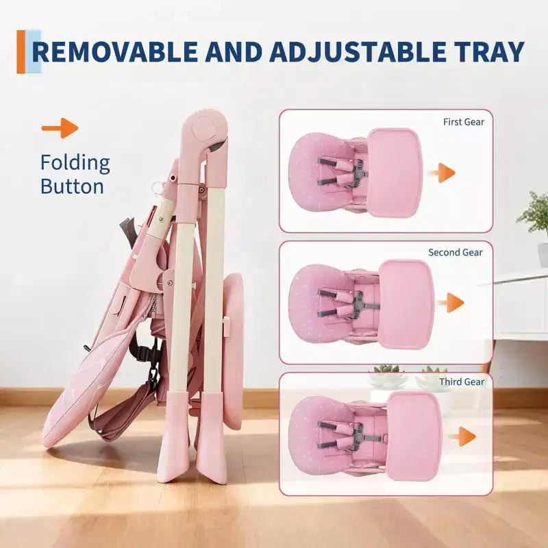 Chaise haute pliable pour bébés et tout-petits, réglable en hauteur/dossier/repose-pieds, avec plateau amovible, pliage rapide