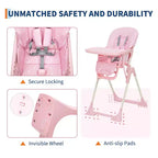 Chaise haute pliable pour bébés et tout-petits, réglable en hauteur/dossier/repose-pieds, avec plateau amovible, pliage rapide