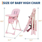 Chaise haute pliable pour bébés et tout-petits, réglable en hauteur/dossier/repose-pieds, avec plateau amovible, pliage rapide