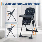 Chaise haute pliable pour bébés et tout-petits, réglable en hauteur/dossier/repose-pieds, avec plateau amovible, pliage rapide