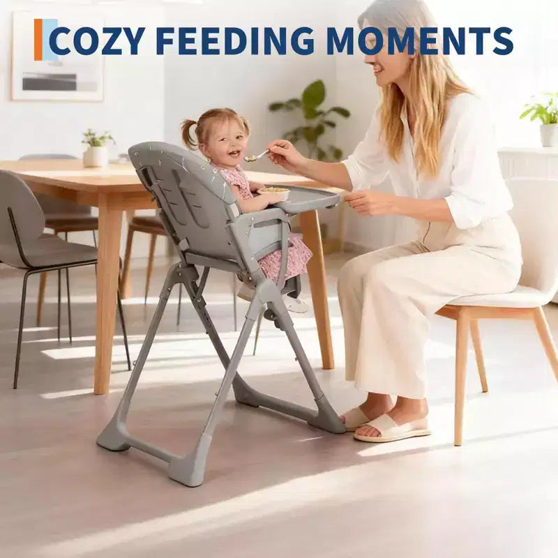 Chaise haute pliable pour bébés et tout-petits, réglable en hauteur/dossier/repose-pieds, avec plateau amovible, pliage rapide