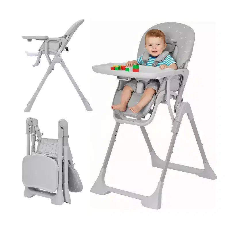 Chaise haute pliable pour bébés et tout-petits, réglable en hauteur/dossier/repose-pieds, avec plateau amovible, pliage rapide