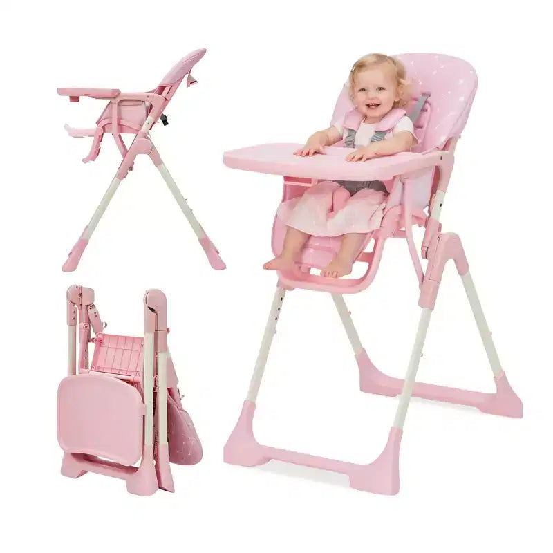 Chaise haute pliable pour bébés et tout-petits, réglable en hauteur/dossier/repose-pieds, avec plateau amovible, pliage rapide