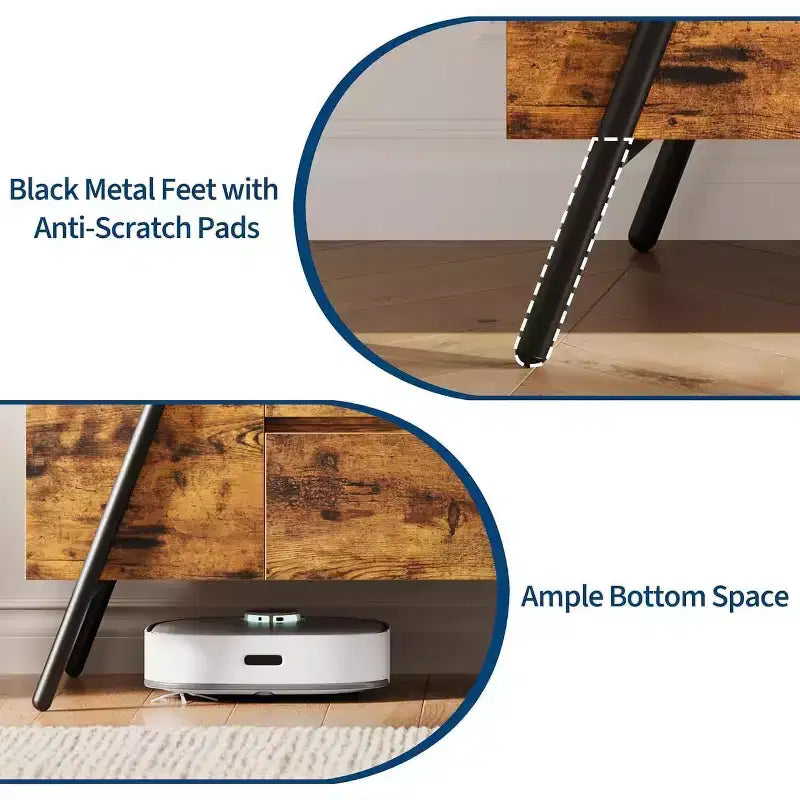 Meuble TV pour téléviseur 47/55 pouces, meuble de divertissement avec étagère réglable, 2 tiroirs, console TV, console multimédia, pieds en métal en U