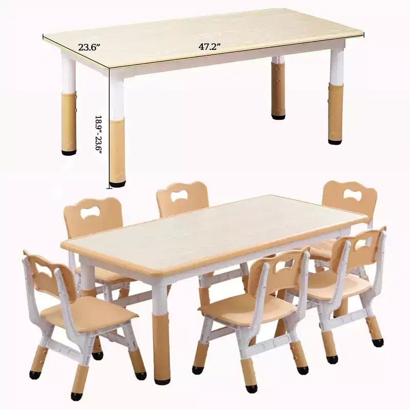 Ensemble table et 6 chaises pour enfants, réglable en hauteur, bureau multifonctionnel, chaises ergonomiques, pour salles de classe, garderies