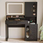 Acekool Modern Vanity Desk with Mirror, Drawers & Cabinets, Fluted Makeup Table for Bedroom