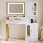 Coiffeuse moderne Acekool avec miroir, tiroirs et armoires, table de maquillage cannelée pour chambre à coucher