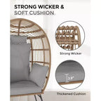 Fauteuil œuf en osier d'extérieur avec ottoman, chaises longues de patio en rotin surdimensionnées, coussin épais, capacité de 440 livres, pour la détente sur la terrasse, le porche et dans le jardin