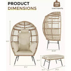 Fauteuil œuf en osier d'extérieur avec ottoman, chaises longues de patio en rotin surdimensionnées, coussin épais, capacité de 440 livres, pour la détente sur la terrasse, le porche et dans le jardin