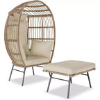 Outdoor Wicker Egg Chair with Ottoman, Oversized Rattan Patio Lounge Chairs, Thick Cushion, 440LBS, for Patio, Porch, and Backyard Relaxation